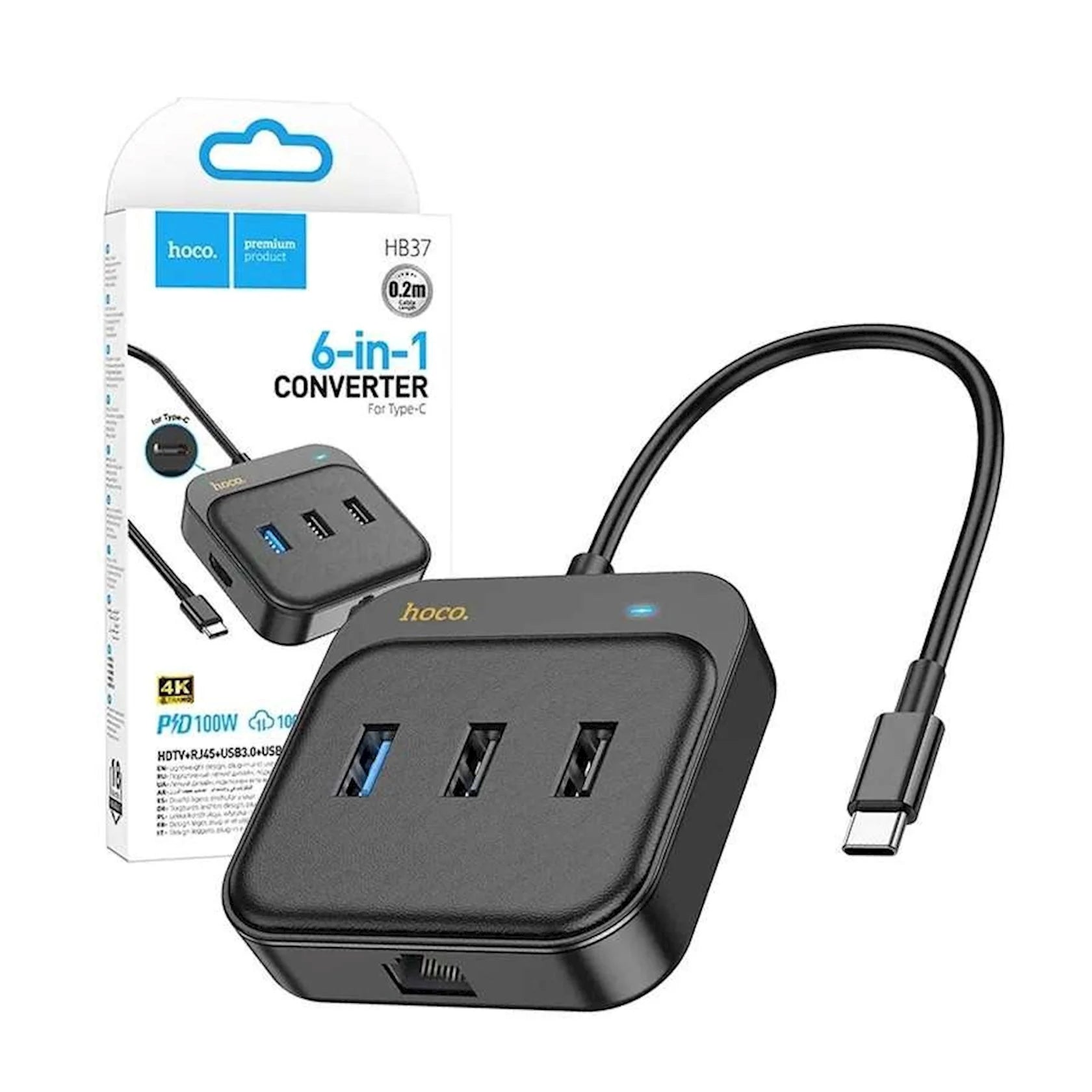 Hoco HB37 6 in 1 HDTV+RJ45+USB3.0+USB2.0x2+PD100W Converter Hoco HB37 6 in 1 HDTV+RJ45+USB3.0+USB2.0x2+PD100W Converter